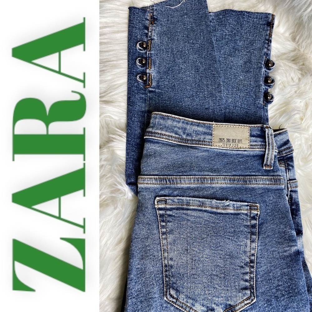 Zara Indigo Ankle Jeans with Button Detail